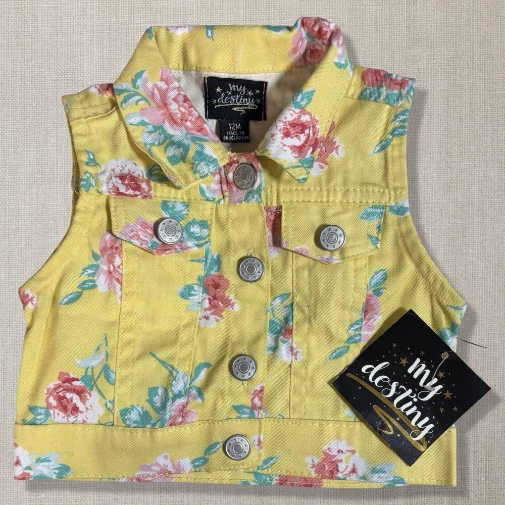 My Destiny Baby Girls Jean Vest 12M Floral Yellow NWT Cottagecore 90s Look